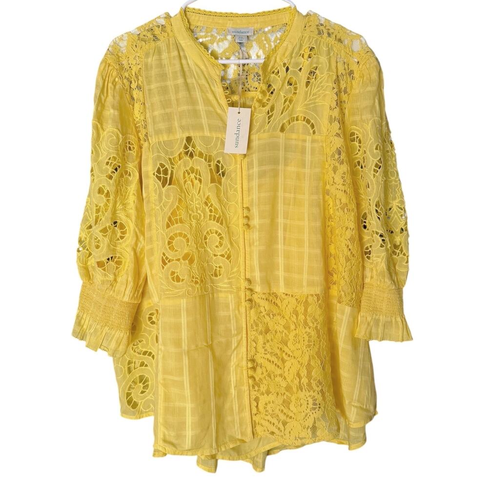 Sundance Garbo Yellow Lace Patchwork Blouse Women's XXL Cottagecore Boho NEW